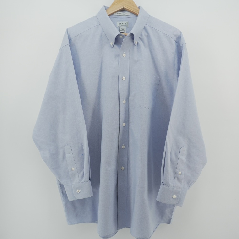 L.L. Bean Button Down Mens 18-33 Blue Wrinkle Resistant Oxford Long Sleeve Shirt - Picture 3 of 8